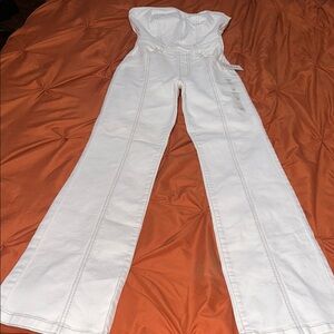 PacSun White Strapless Denim Flare Overalls, Size 22 (waist)